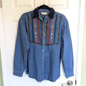 Vintage Casey & Max Floral Denim Shirt